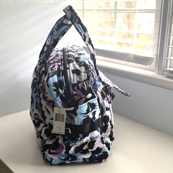 Vera Bradley Utility Travel Bag in Plum Pansies Cotton Weekender Carry On Tote - Picture 5 of 14